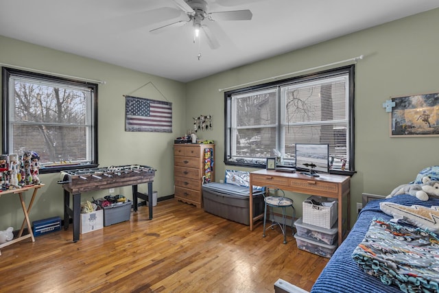 office area featuring ceiling fan and light hardwood / wood-style flooring