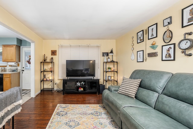 living room with dark wood-type flooring