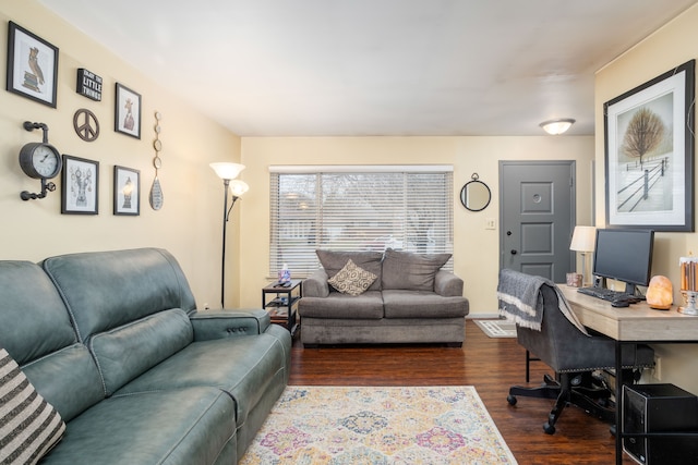 office area with dark wood-type flooring