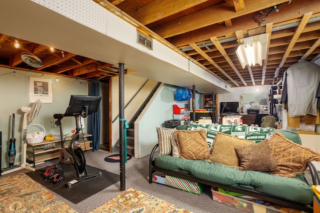 basement with carpet floors