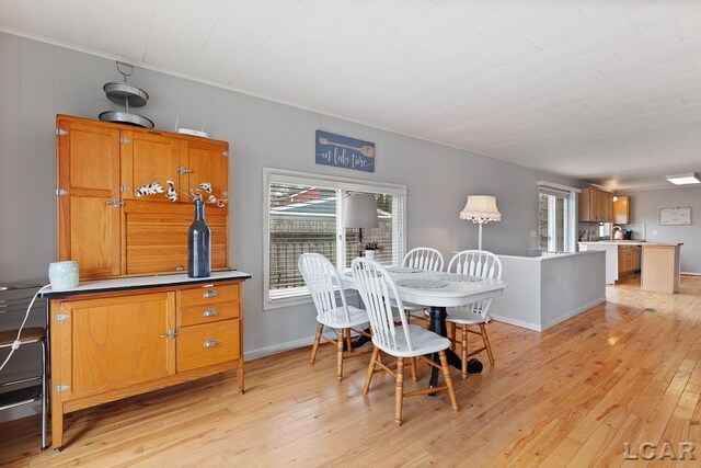 dining space with light hardwood / wood-style floors