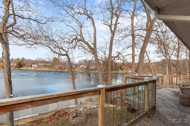 wooden deck with a water view