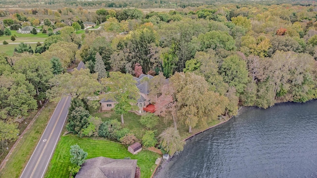 aerial view featuring a water view