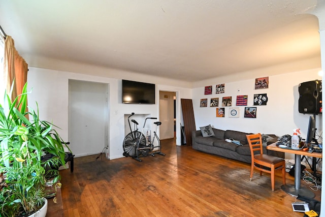 living room with dark wood-type flooring