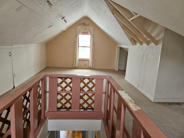 bonus room featuring light colored carpet and vaulted ceiling