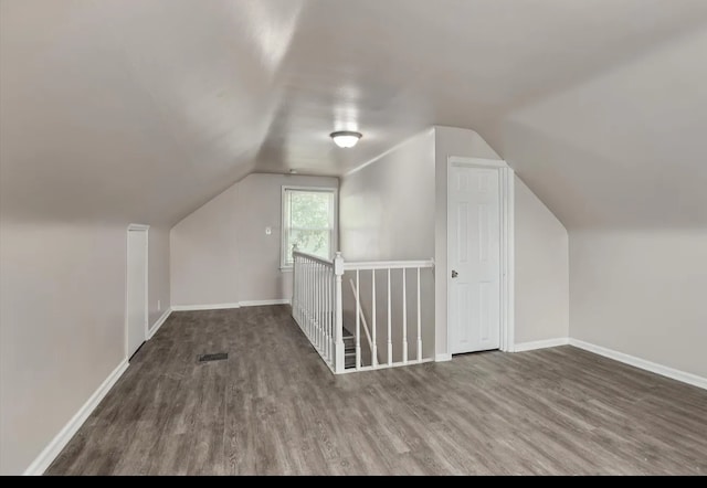 additional living space featuring wood-type flooring and vaulted ceiling