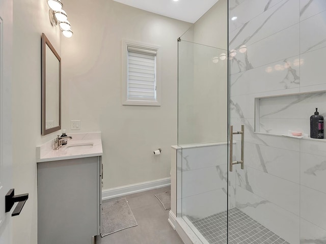 bathroom with vanity and an enclosed shower