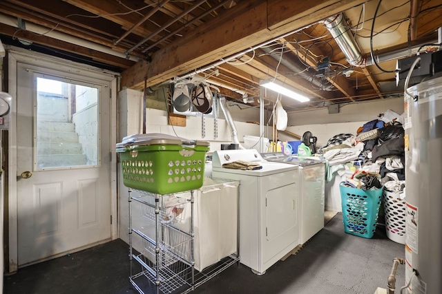 laundry room with separate washer and dryer and water heater