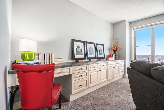 office area with light carpet and a textured ceiling