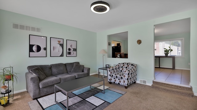 living room with carpet floors