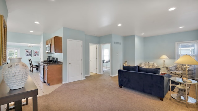 carpeted living room featuring a healthy amount of sunlight