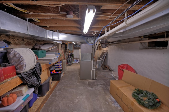 basement with heating unit