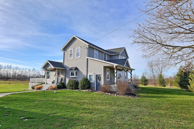 view of front of home with a front lawn