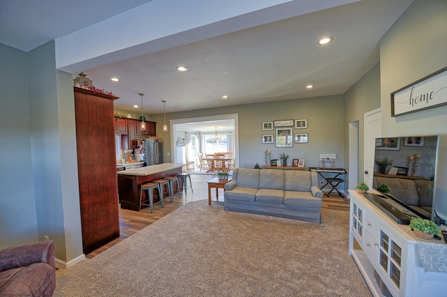 living room with light carpet