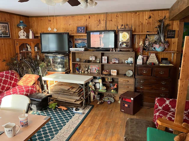 storage area featuring ceiling fan