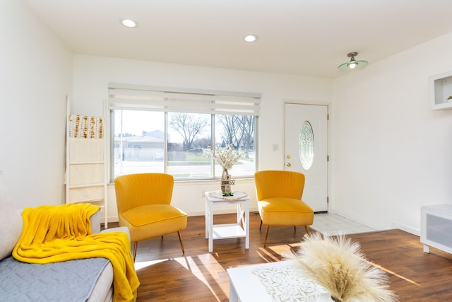 living area with hardwood / wood-style floors