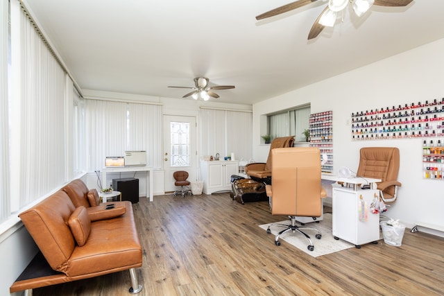 office area featuring ceiling fan and wood-type flooring