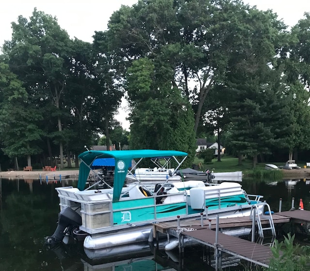 view of dock with a water view