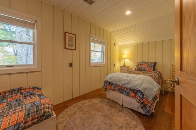 bedroom featuring lofted ceiling