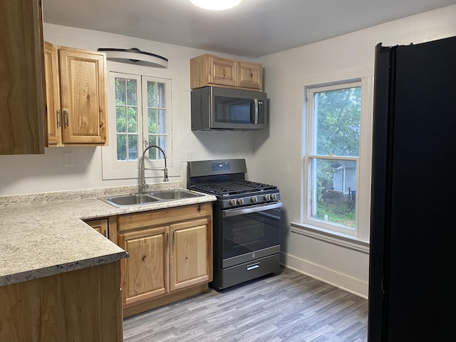 kitchen featuring appliances with stainless steel finishes, light hardwood / wood-style floors, and sink