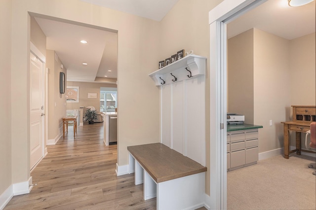 mudroom featuring light hardwood / wood-style floors