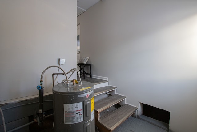 utility room featuring water heater