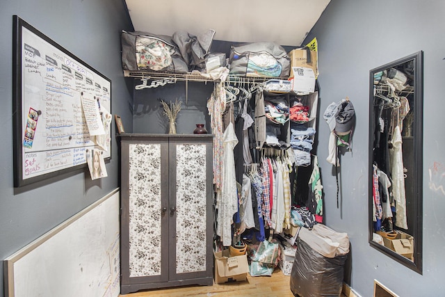 spacious closet featuring french doors and wood-type flooring