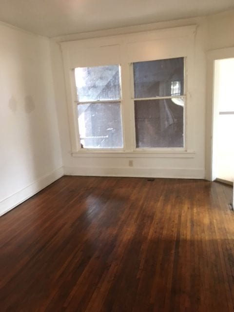 spare room with a healthy amount of sunlight and dark wood-type flooring