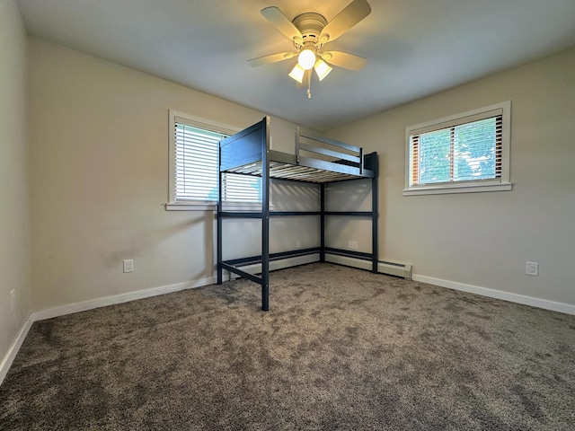 unfurnished bedroom with carpet and ceiling fan