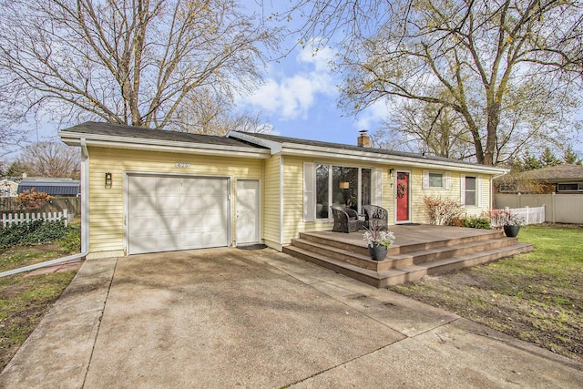 single story home with a garage