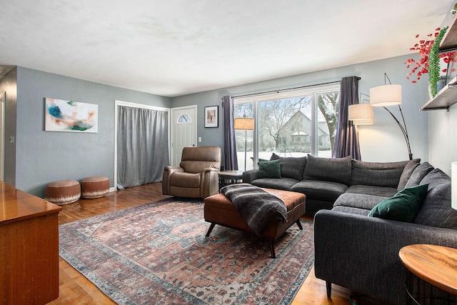 living room with light wood-type flooring