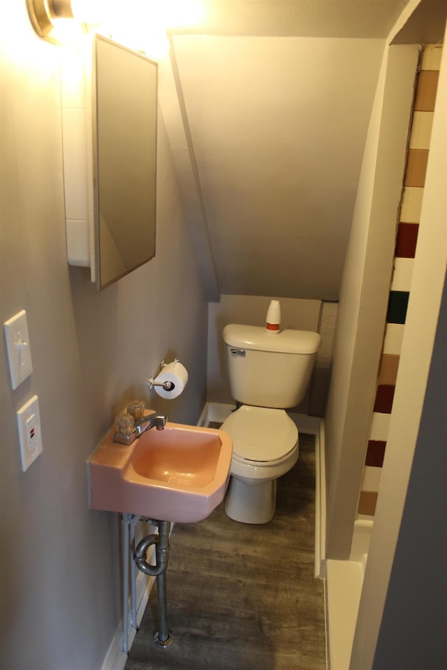 bathroom with hardwood / wood-style floors, toilet, and sink