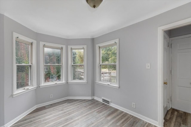 spare room with light hardwood / wood-style flooring