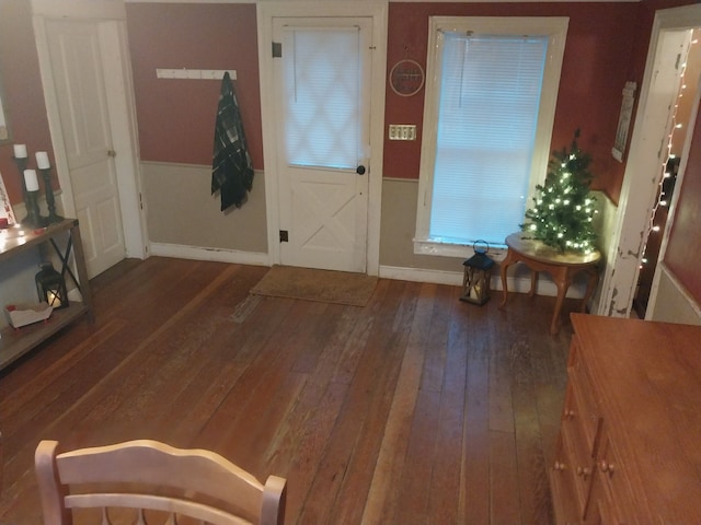 foyer with dark hardwood / wood-style floors