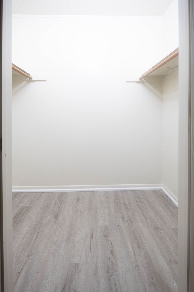 walk in closet with light hardwood / wood-style floors