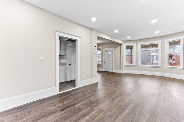 unfurnished living room with dark hardwood / wood-style floors