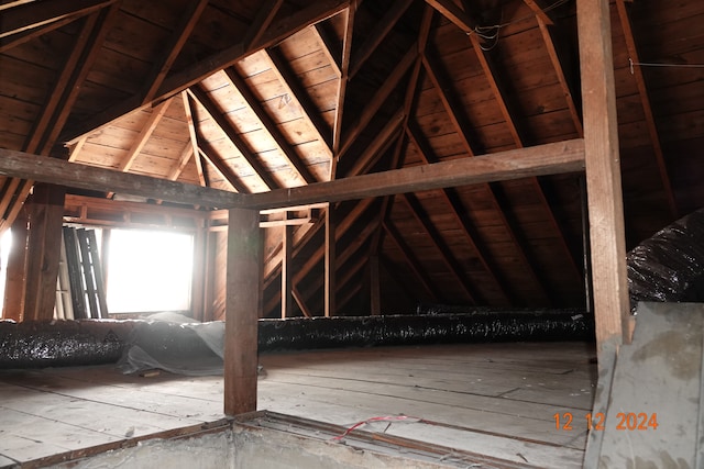 view of unfinished attic