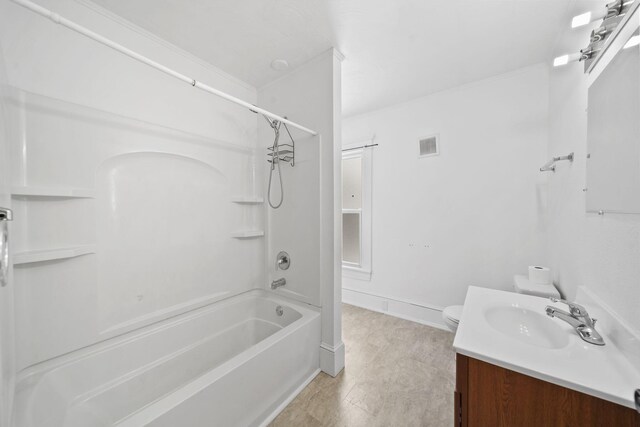 full bathroom featuring toilet, bathtub / shower combination, and vanity