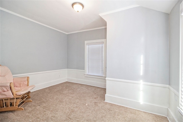 unfurnished room with carpet flooring and ornamental molding