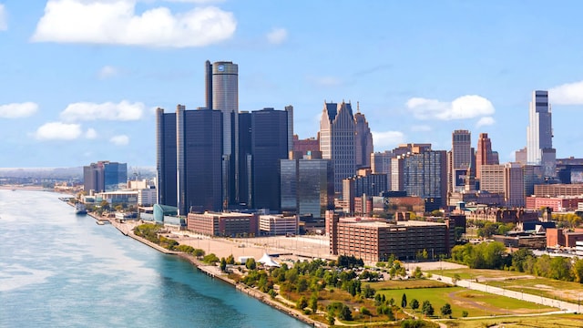 view of city with a water view