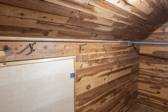 interior details with wood ceiling and wooden walls