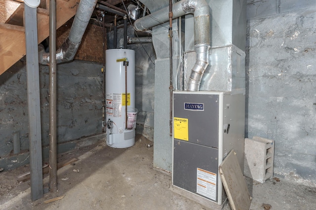 utilities featuring heating unit and gas water heater