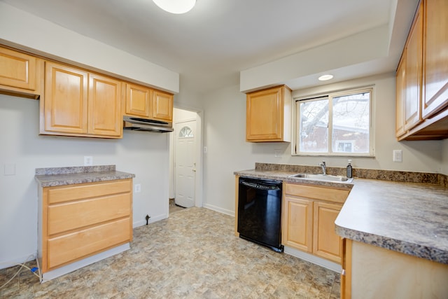 kitchen featuring dishwasher, light brown cabinets, and sink