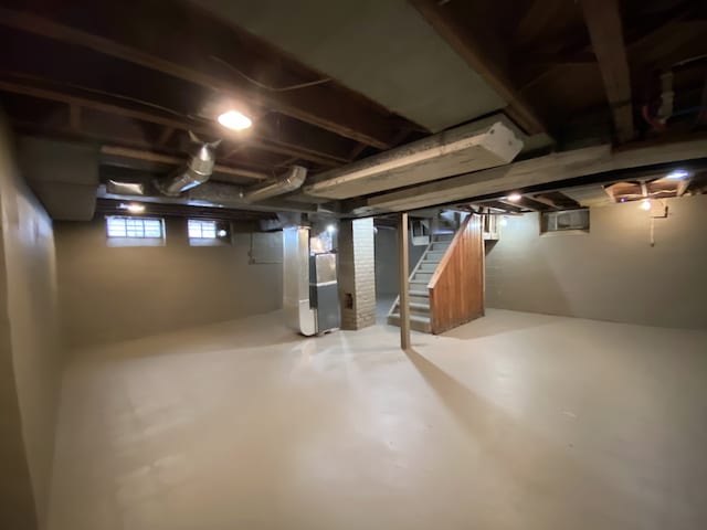 basement with heating unit