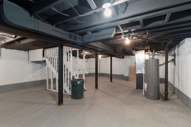 basement featuring water heater