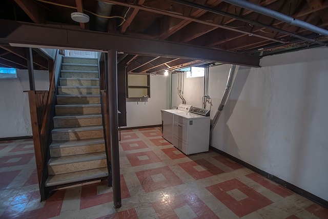 basement featuring separate washer and dryer