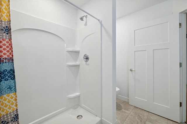 330 Canfield St, Milan, MI 48160 - bathroom featuring tile patterned floors, toilet, and tiled shower