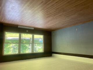 empty room with wooden ceiling