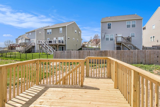 8775 E Sturtevant Ave, Richland, MI 49083 - wooden terrace featuring a residential view, stairs, and a fenced backyard