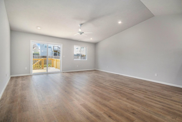 8775 E Sturtevant Ave, Richland, MI 49083 - unfurnished room featuring a ceiling fan, wood finished floors, baseboards, and recessed lighting